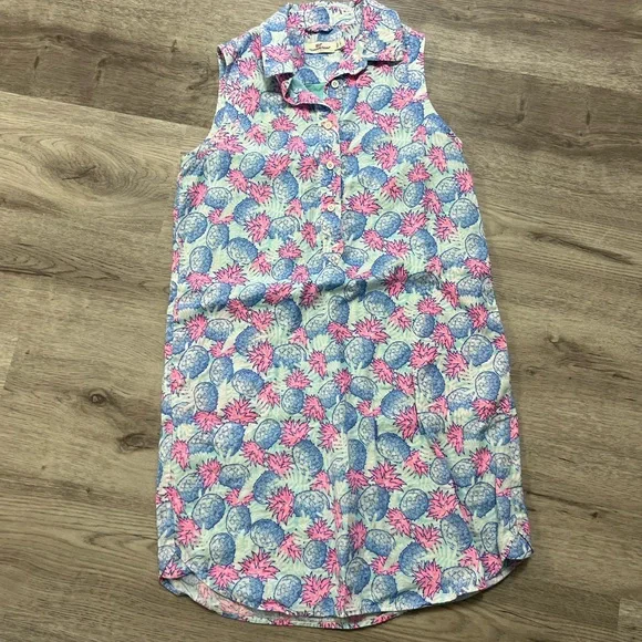 Vineyard Vines 100% Linen Pineapple Print Shirt Dress, sz 2 - Picture 2 of 7